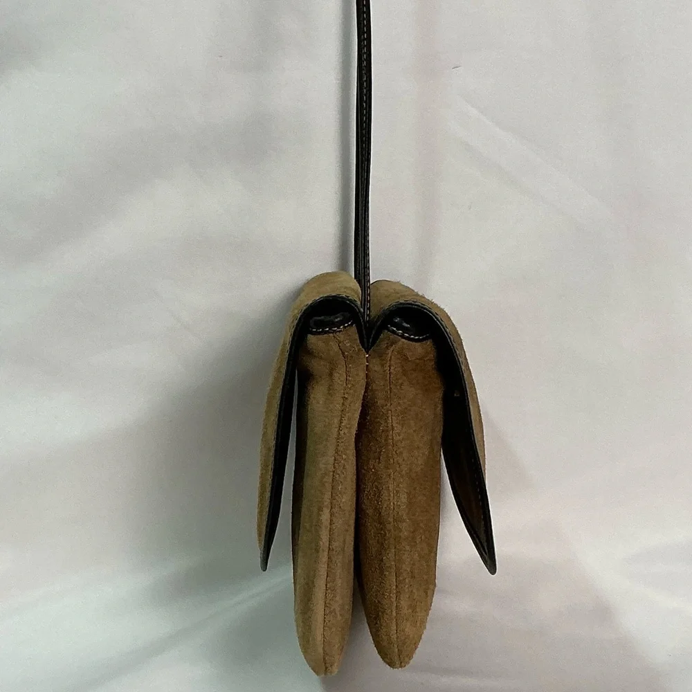 Vintage Loewe Tan Suede 
Mini Shoulder Crossbody Bag Purse Leather Spain Anagram - Picture 3 of 15